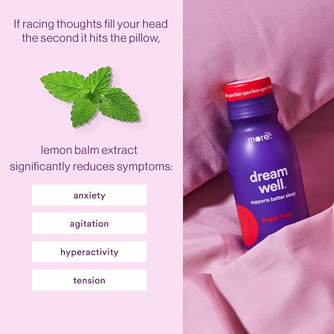 More Labs Dream Well 5MG Melatonin Holistic Sleep Drink Solution Non-Habit Forming with 5HTP Lemon Balm Jujube Seed Glycine (Pack of 12)
