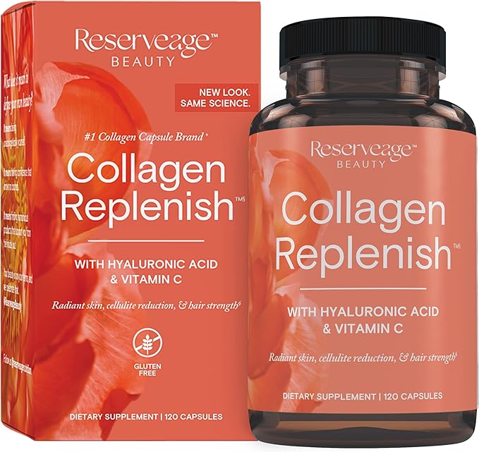 Reserveage Beauty Collagen Replenish - Collagen Booster &amp Supplement for Healthy Skin Care &amp Hair Growth - Supports Natural Elastin Production - 120 Capsules (30 Servings)