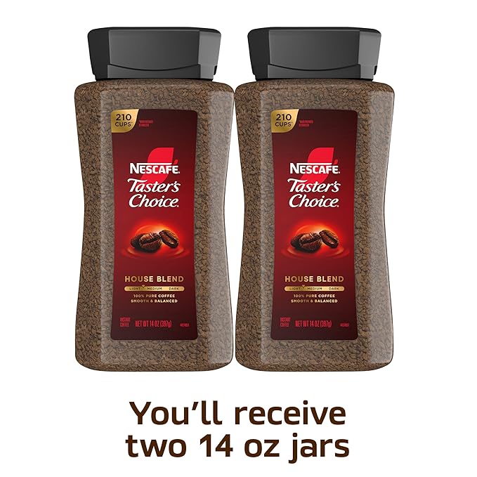 NESCAFÉ Taster's Choice Instant Coffee Light Medium Roast Coffee House Blend 2 Jars (14 Oz Each)