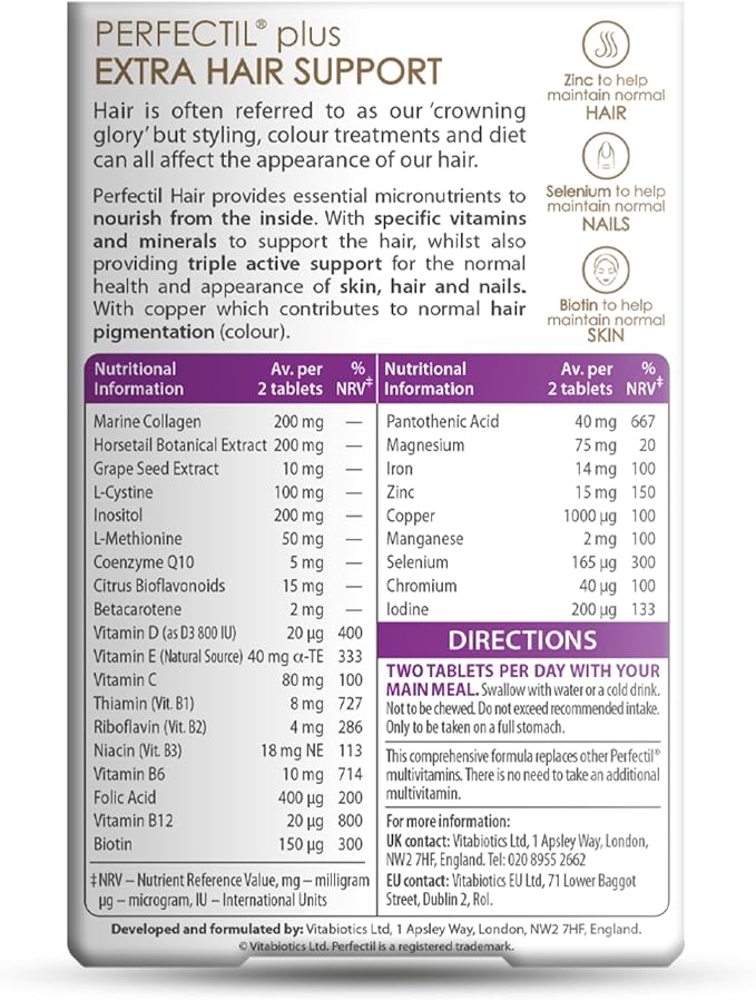 Perfectil Vitabiotics Multivitamin | Hair Growth and Thickening Formula | Supports Thicker Healthy Hair | Vitamin D E Collagen Biotin and More