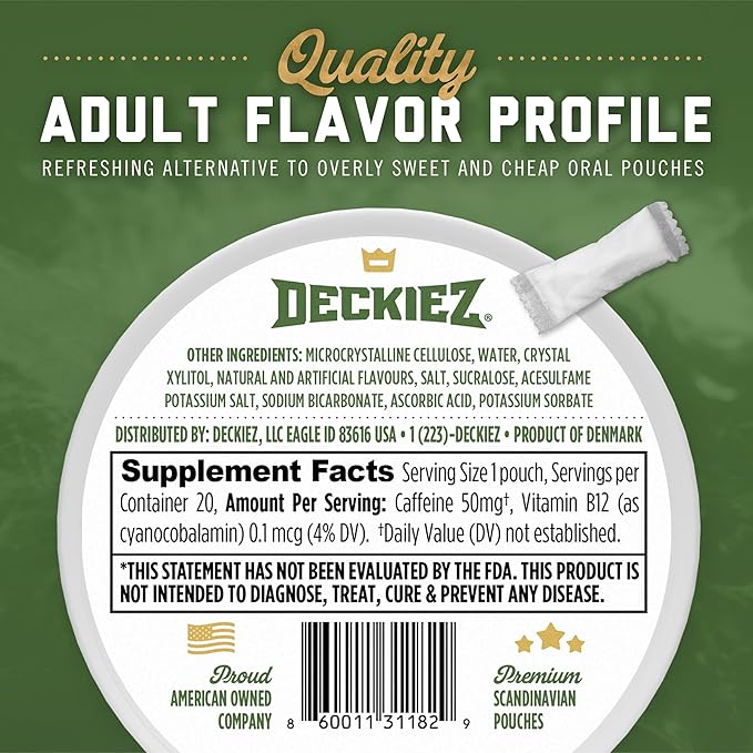 Deckiez Energy Pouches 5 Cans (100 Servings) Sugar Free Caffeine Supplement Coffee Pouches &amp Energy Drink Alternative 50mg Caffeine Pouches Jalapeño Lime Flavor