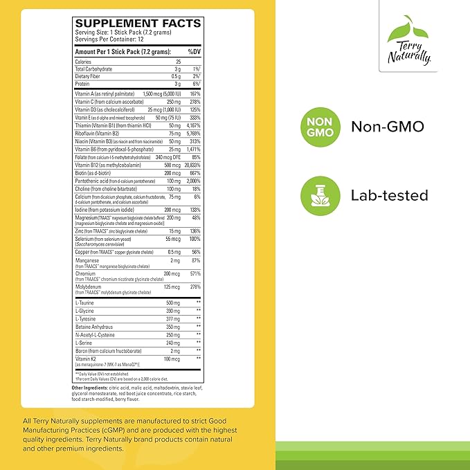 Terry Naturally Fatigued to Fantastic Energy Revitalization - Drink Mix for Energy with L-Tyrosine Vitamins A D3 E &amp B - Supports Heart Health - 12 Individual Packets (12 Servings)