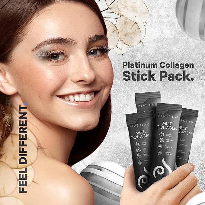 Codeage Multi Collagen and Biotin 10000 mcg + Vitamin C B6 &amp D3 Keratin Hyaluronic Acid Niacin 18 Amino Acids - Stick Packs Supplement - 5 Types Collagen Protein – 30 Powder Packets