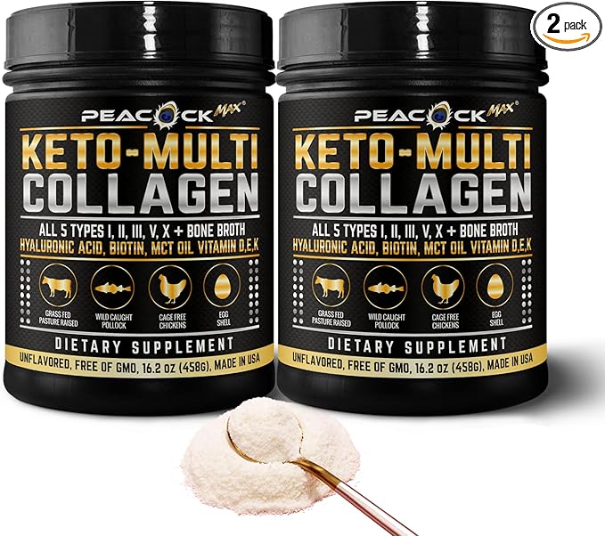Keto Multi Collagen Peptides 16.2 oz Pack of 2 - Bone Broth Protein Powder 5 Types Hydrolyzed Collagen MCT Oil Unflavored Protein Powder for Joint Skin Hair &amp Gut Health