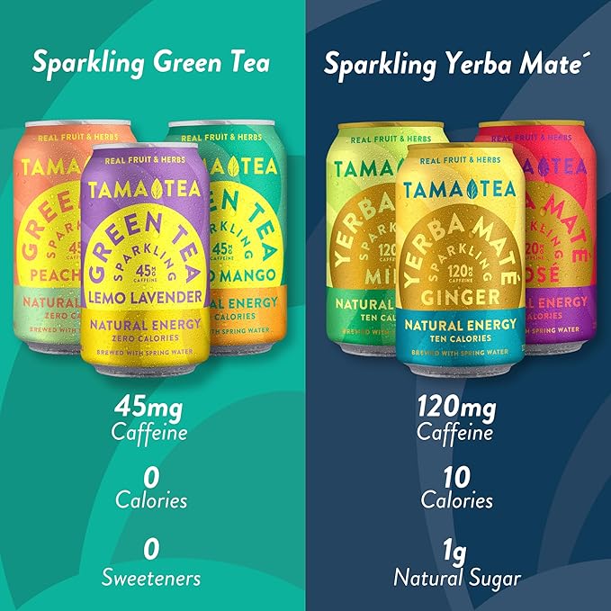 Unsweetened Sparkling Green Tea by Tama Tea - Organic Lemo Lavender Iced Green Tea Zero Calories &amp Zero Carbs | 45mg Caffeine No Artificial Ingredients 12 oz (12-Pack)