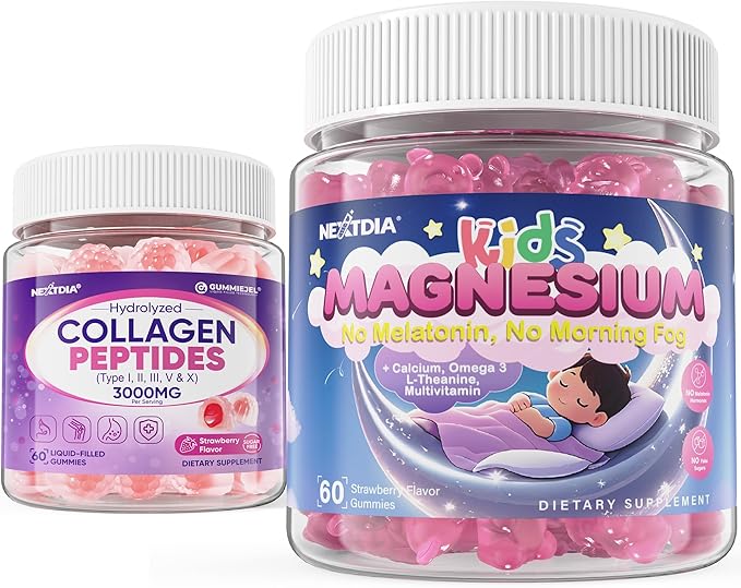 Sugar Free Kids Magnesium Gummies 2 Pack + Collagen Gummies for Women &amp Men 1 Pack