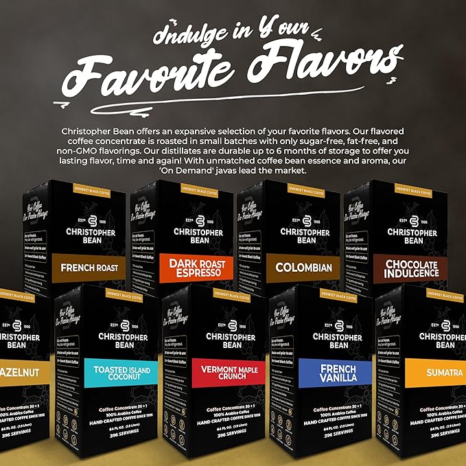 Christopher Bean Coffee - 396 servings 30 to 1 Blend Bag in Box Liquid Instant Coffee or Cold Brew Coffee Concentrate - Hot or Iced Coffee - Chocolate Indulgence