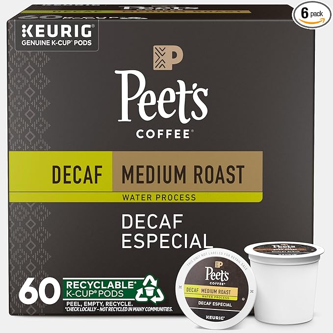 Peet's Coffee Medium Roast Decaf Keurig K-Cup Pods Decaffeinated Arabica Coffee - Decaf Especial 60 Count (6 Boxes of 10 K-Cup Pods)