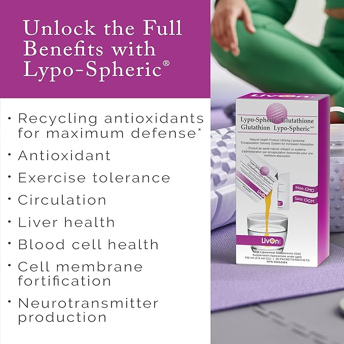 Lypo–Spheric Glutathione - 2 Cartons (60 Packets) – 450 mg Glutathione Per Packet – Liposome Encapsulated for Improved Absorption– Professionally Formulated 100% Non–GMO