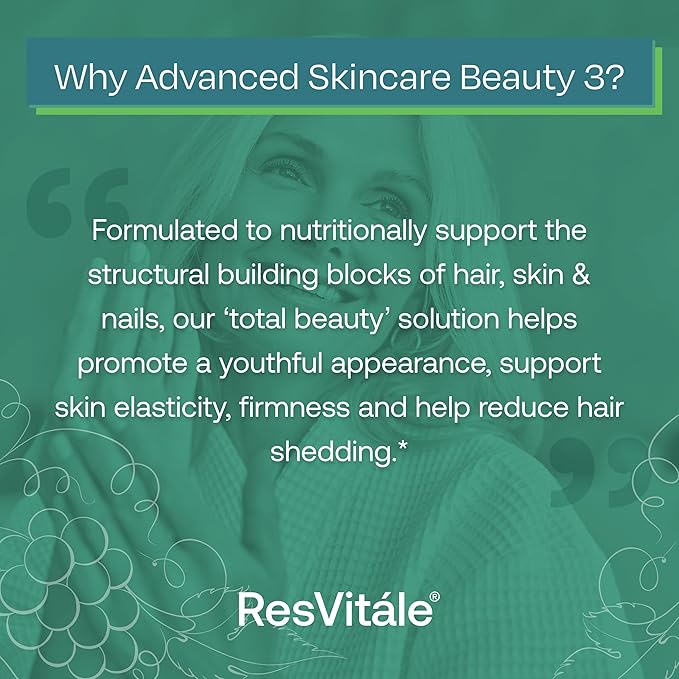 ResVitale Beauty 3 - Skin Care Supplement with Collagen Keratin &amp Elastin - 90 Capsules &amp Collagen Enhance - Beauty Supplement with Hyaluronic Acid &amp Resveratrol - 60 Capsules