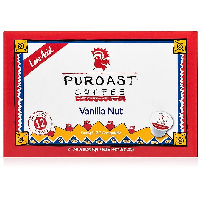 Puroast Low Acid Coffee Pods – House Blend Medium Roast French Roast Dark Roast &amp Vanilla Medium Roast – Single Serve Pods – Keurig Compatible – High Antioxidants – GERD Friendly – 3 Pack 12 Ct