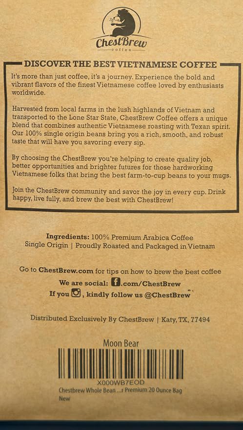 ChestBrew Moon Bear – Strong Smooth Vietnamese Whole Bean Coffee 20 oz