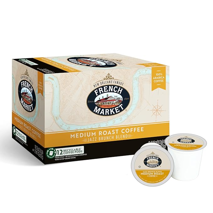 French Market Jazz Brunch Blend Medium Roast Single Serve Coffee Pods 12ct Box (Pack of 1)