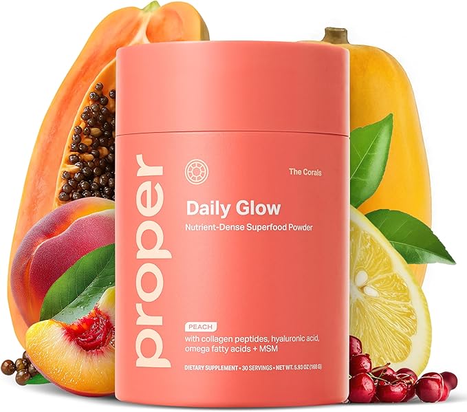 Proper The Corals Daily Glow Beauty Blend - Nutrient Dense Superfood Powder with Collagen Peptides Hyaluronic Acid Powder Vitamin C and MSM. Hair Skin Nail Vitamin Supplement for Women &amp Men