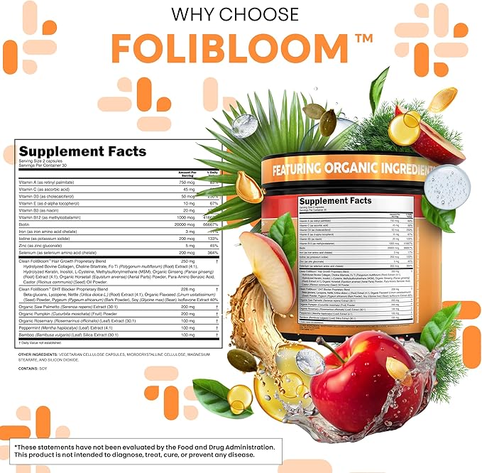 Clean Nutra Pumpkin Seed Oil Capsules + Saw Palmetto Biotin Collagen Keratin MSM Folate Hyaluronic Acid Supplements B12 Zinc Hair Supplement for Women Men Iodine 5-MTHF B-12 Vitamin B9-60 Pills