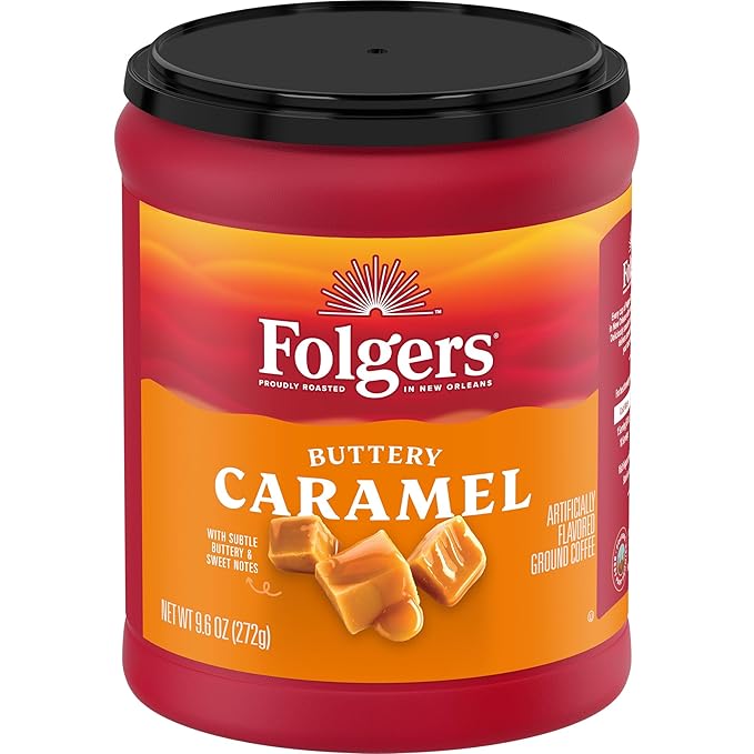 Folgers Buttery Caramel Flavored Ground Coffee 9.6 Ounce Canister (Pack of 6)