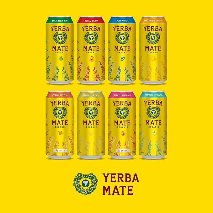 Yerba Madre Organic Yerba Mate Clean Energy Drink Alternative Bundle Revel Berry &amp Awakening Flavors 15.5 Oz (Pack of 24) 150mg Natural Caffeine Smooth Energy &amp Focus