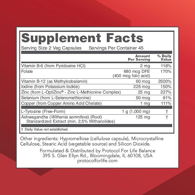 PROTOCOL FOR LIFE BALANCE Ortho Thyroid - Supports Healthy Thyroid Function* - with Ashwagandha Zinc &amp Selenium - Non-GMO &amp Kosher - 90 Veg Capsules