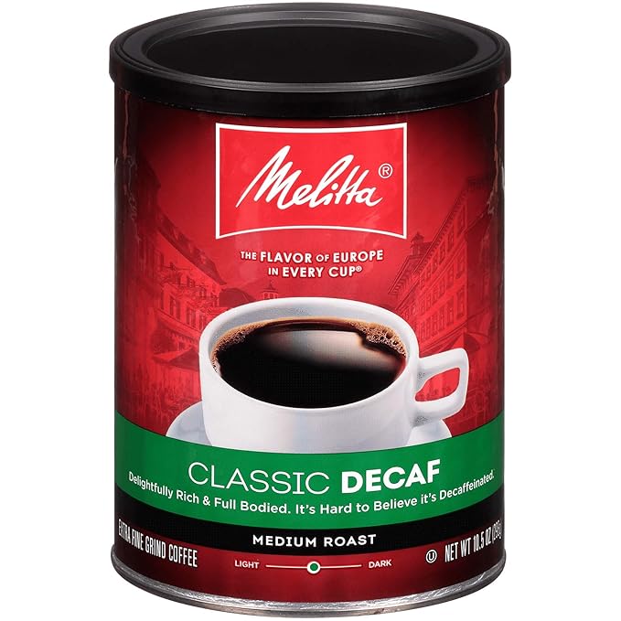 Melitta Classic Decaf Coffee Medium Roast Extra Fine Grind 10.5 Ounce Can