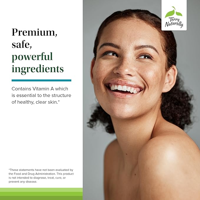 Terry Naturally Acne Essentials - Skin Support Supplement for Clear Skin - Supplement with Vitamins A C &amp Zinc - Skincare Supplement for Occasional Acne - 60 Capsules (60 Servings)