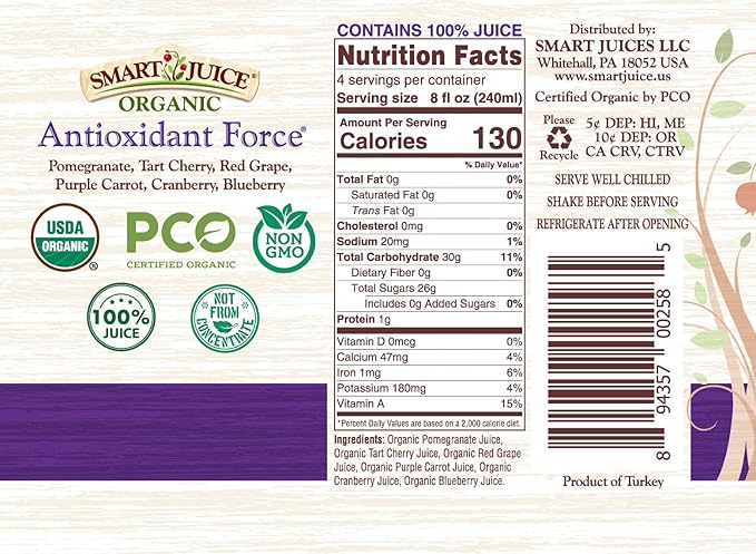 Smart Juice Antioxidant Force Organic Juice - 33.8 fl oz (1L) - (Pack of 6)