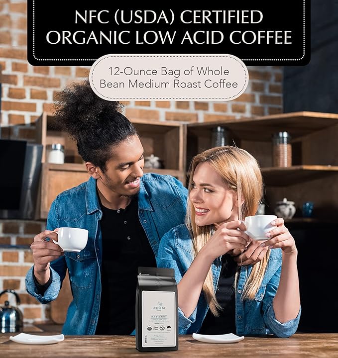 Lifeboost Hazelnut Ground Coffee – Organic Low Acid Non-GMO Hazelnut Flavored Coffee – Single Origin Mold-Free Mycotoxin Tested Coffee 12 oz