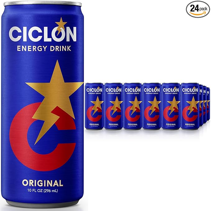 Ciclon Original Energy Drink – 24 Pack 10 fl oz Cans – Smooth Refreshing Taste with 95mg Caffeine B Vitamins &amp Taurine – No Preservatives Premium Energy for Work Study &amp Sports