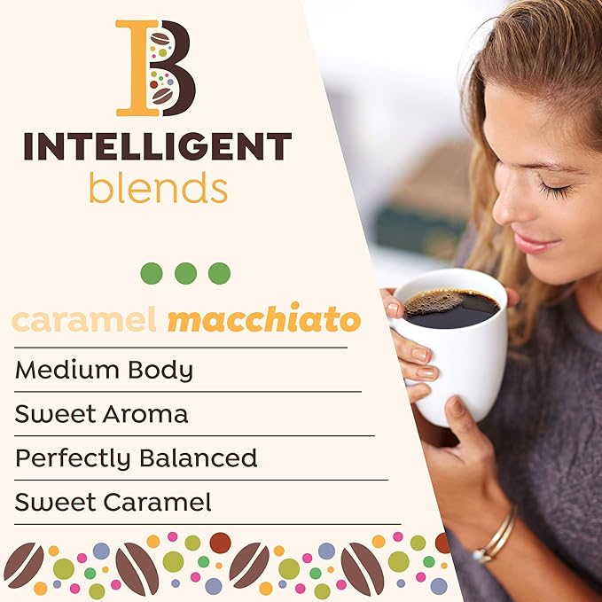 Intelligent Blends Caramel Macchiato Flavored Coffee Pods 100 ct Medium Roast Single Serve Pods – 100% Arabica Coffee Compatible with Keurig K Cups Maker