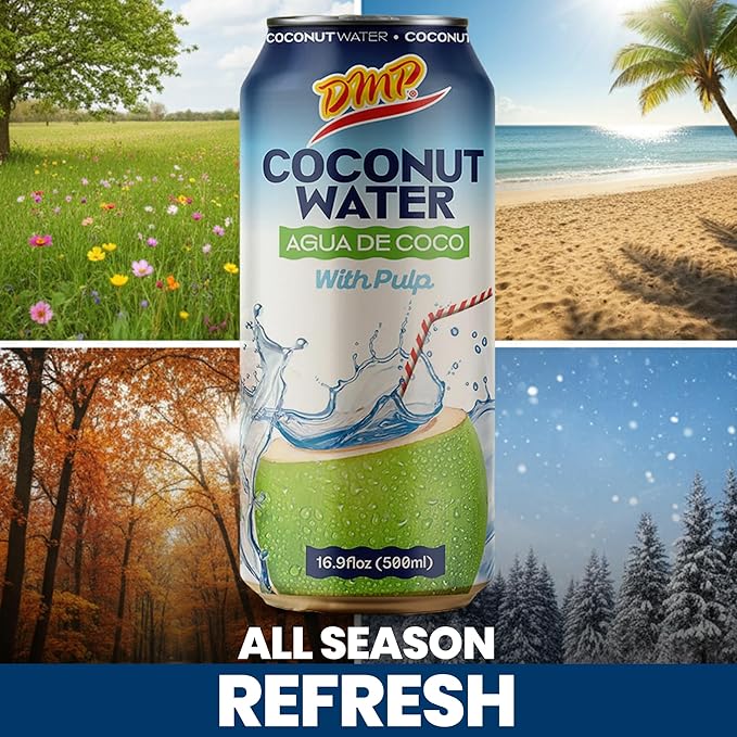 De Mi País Coconut Water with Pulp – Natural Coconut Beverage for Year-Round Hydration Rich in Potassium and Electrolytes No Added Sugars Shelf-Stable Cans – 16.57 oz | 6-Pack