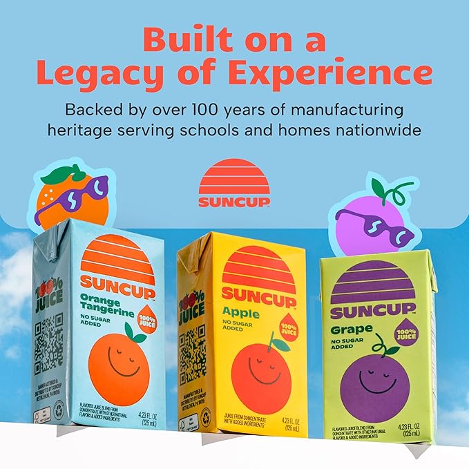 SunCup 100% Juice Boxes for Kids | No Added Sugar No Dyes No Preservatives | Trusted in Schools Across 49 States | Bulk Pack with Straw | 4.23 oz (40 Pack) Orange Tangerine