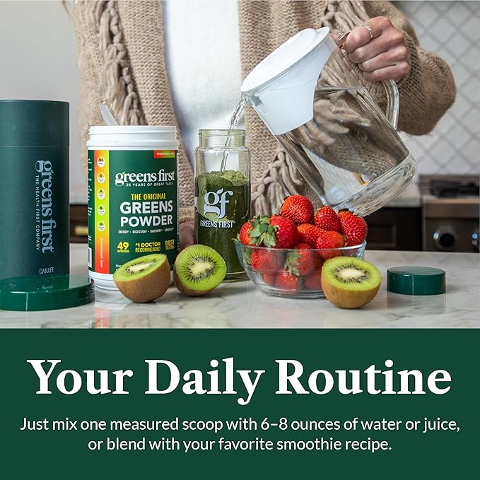 Greens First Original Greens Powder - 49 Superfoods - Organic Fruits &amp Veggies - Prebiotics Probiotics &amp Digestive Enzymes - Antioxidant - Dairy Free/Vegan/Non-GMO (Strawberry Kiwi 30 Servin