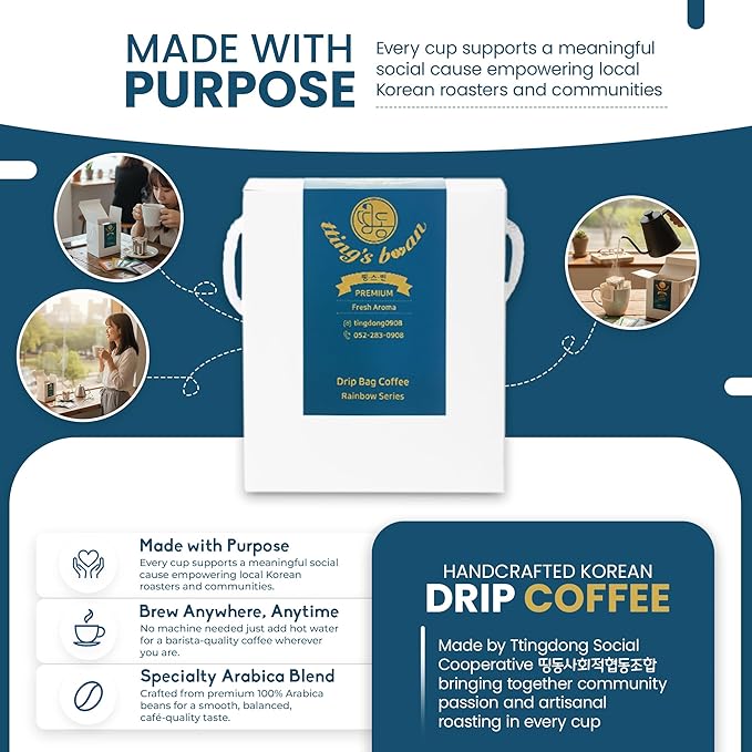 Things Bean Signature “Select Your Own” Drip Coffee Bag – Freshly Roasted Korean Coffee | Individually Packed Travel Drip Bags | Specialty Arabica Blend | Handcrafted by Ttingdong Cooperative