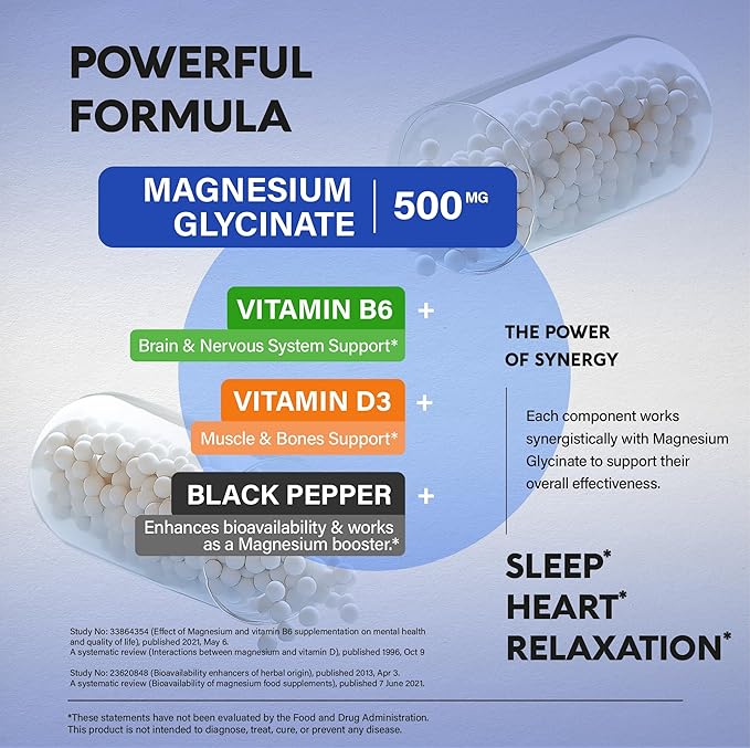 Magnesium Glycinate 500 mg - Chelated Supplement - High Absorption Form of Magnesium - Support for Sleep Muscle &amp Heart Health - Made in USA Lab Tested &amp Non-GMO - 240 Capsules