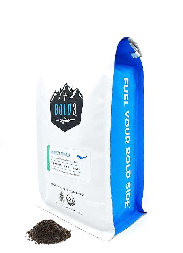 BOLD3 Coffee Christian Gift Fair Trade Organic Specialty coffee for Jesus Christ Ground Colombian Ethiopian Nicaragua Sumatra Gourmet Premium Coffee Pure Fresh Roasted Arabica Medium Roast 1 LB