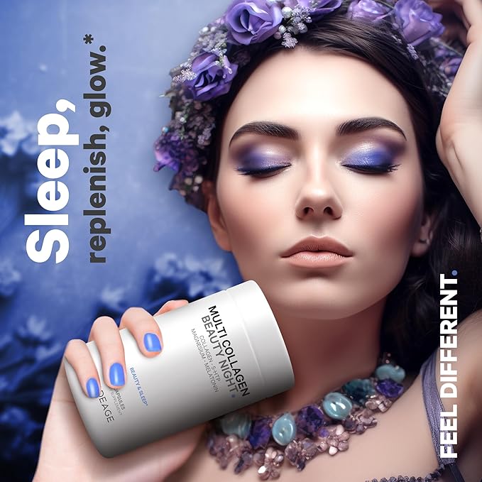 Codeage Multi Collagen Protein Beauty Night - Melatonin Magnesium Bisglycinate 5-HTP L-Theanine English Lavender Flower Bone Broth - Vitamins - Supplement - Sleep Pills - Non-GMO - 150 Capsules