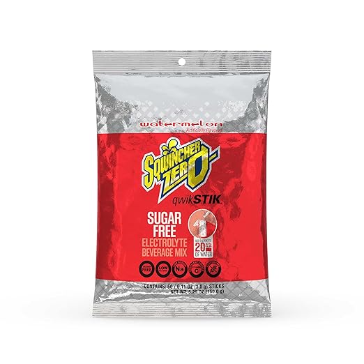 Sqwincher Zero Qwik Stik Sugar Free Watermelon &amp Mixed Berry Flavor Electrolyte Hydration Drink Mix (50 Count)