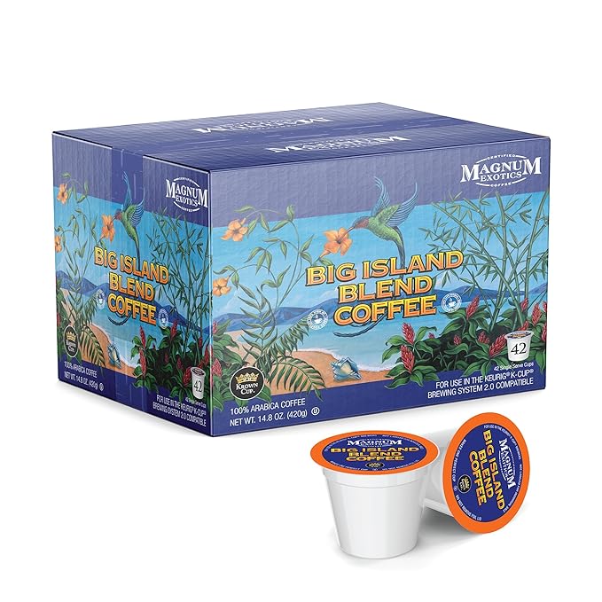 Magnum Exotics Big Island Blend Coffee Pods - Coffee Cups Compatible with K Cup Keurig Breakfast Light Roast Bulk Premium Blend Fast Single-Serve Capsules - 42 Count
