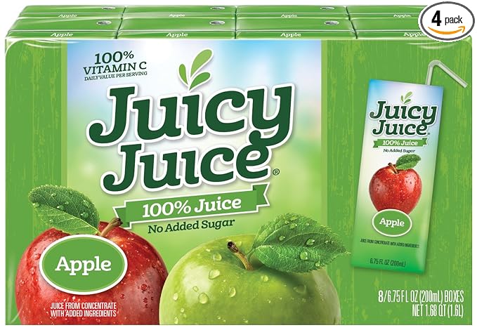 Juicy Juice Slim 8 Pack Apple 6.75 Ounce Boxes (Pack of 4)