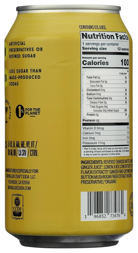 NEW! Moonglade Organic Ginger Beer Small Batch Craft Mixer Non-Alcoholic Fizzy Spicy Craft Soda (12 Pack)