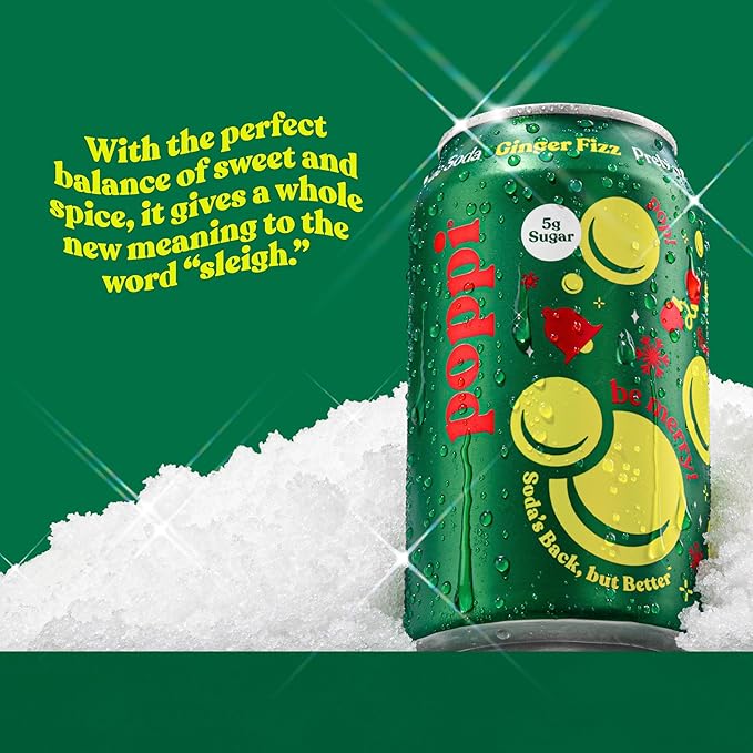 Poppi Sparkling Prebiotic Soda Beverage with Apple Cider Vinegar Seltzer Water and Fruit Juice Holiday Ginger Fizz Flavor 12 oz Pack of 12 Packaging May Vary