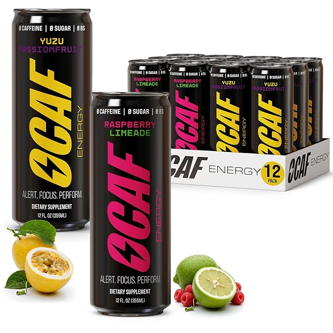 ØCAF Energy Variety Pack – 6 Yuzu Passionfruit &amp 6 Raspberry Passionfruit – Caffeine Alternative with Paraxanthine for Clean Focus No Jitters No Crash – 12 fl oz Cans (Pack of 12) – Performance