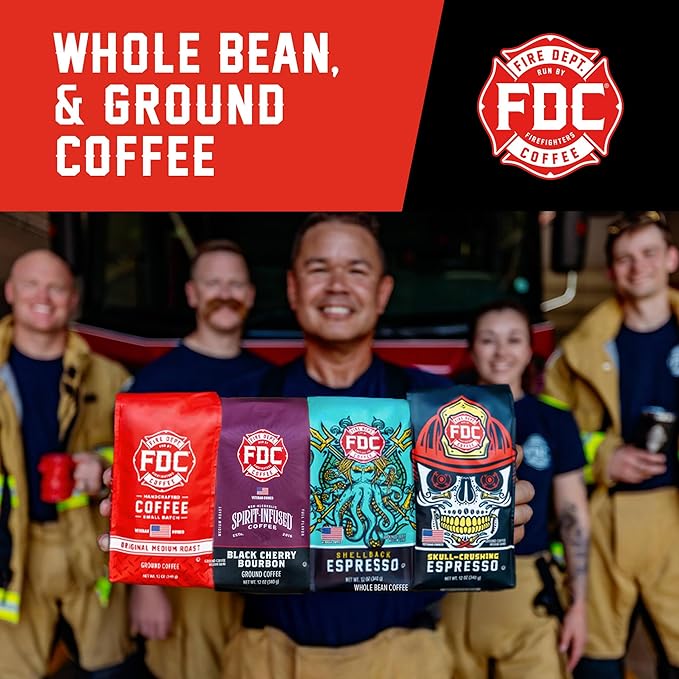 Fire Department Coffee - Gives Back to Firefighters - Rescue Variety Pack - Ground Coffee - Medium Dark Shellback Espresso &amp Skull Crushing Espresso - Veteran Owned (12 oz Pack of 4)
