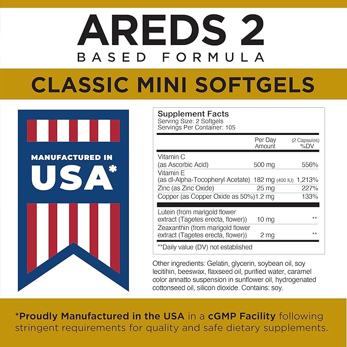 Viteyes AREDS 2 Classic Macular Health Formula Softgels Eye Health Vitamin to Support a Healthy Macula Lower Zinc Eye Vitamins Macular Vitamins Beta-Carotene Free 210 Softgels…