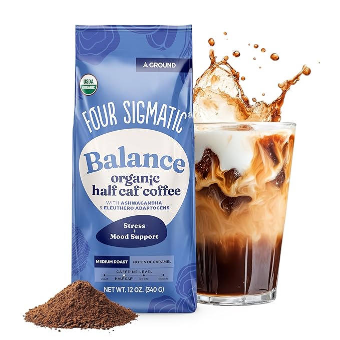 Four Sigmatic Focus + Balance Mushroom Coffee Bundle | Organic Ground Coffee with Lion's Mane Mushroom and Organic Coffee with Ashwagandha Chaga Mushroom Eleuthero and Tulsi | 12oz Bags