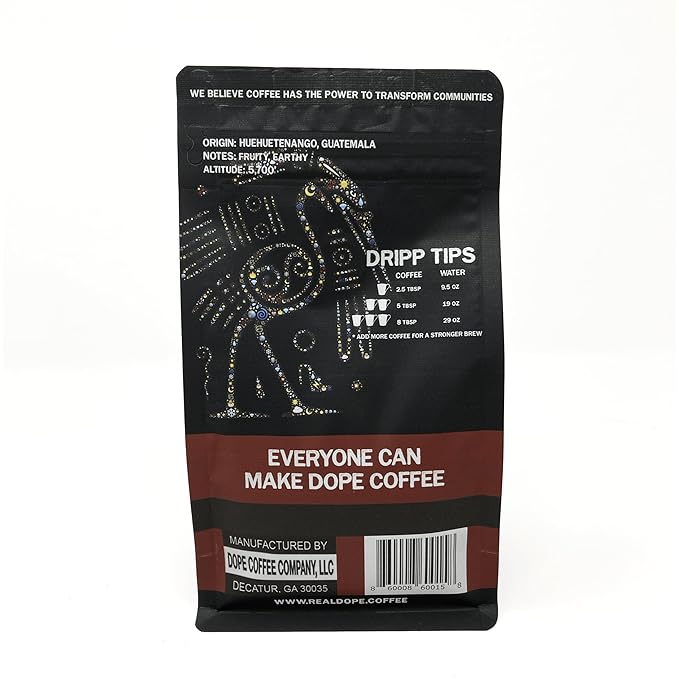 Dope Coffee Ground Coffee Organic Guatemalan Full Medium Roast 100% Organic Fair Trade 100% Arabica Coffee 12oz
