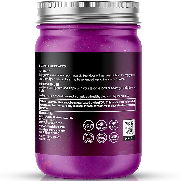 WELLNESS LABSRX Irish Sea Moss Gel Raw - Wildcrafted Superfood Seamoss Gel - Elderberry Flavor Vitamin and Mineral-Rich from Pristine Caribbean Waters Immune and Digestive Health Support - 10 oz.