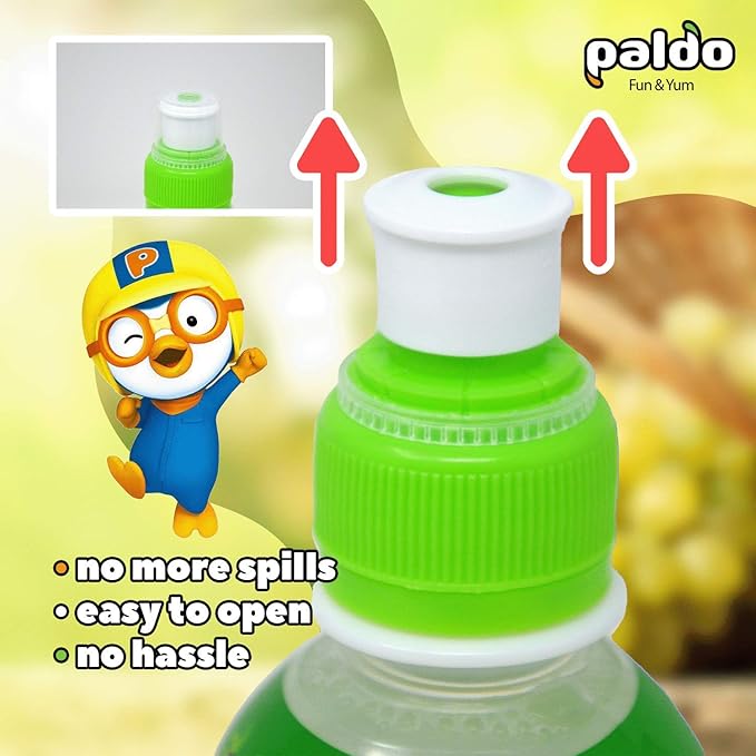Paldo Fun &amp Yum Pororo Kids Green Grape Flavor Drink Pack of 8 Fruit Juice Drinks with Comfortable Push-Pull Sports Cap Perfect Drink for Children 7.95 fl oz. x 8