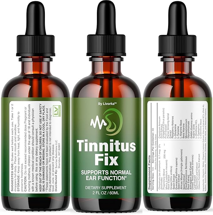 TinnitusFix Drops - Official TinnitusFix Advanced Liquid Hearing Support Drop All Natural Supplement Vitamins for Ear &amp Hearing Wellness Support Reviews 1 Bottle for 1 Month