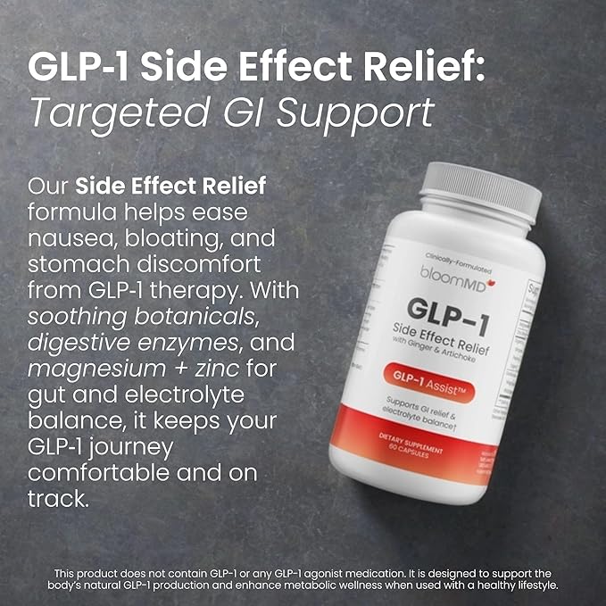 GLP-1 Side Effect Relief Supplement – Support for Nausea Bloating &amp Fatigue – Natural Digestive Support with Ginger Magnesium B12 &amp Electrolytes – for GLP-1 Users – 60 Capsules
