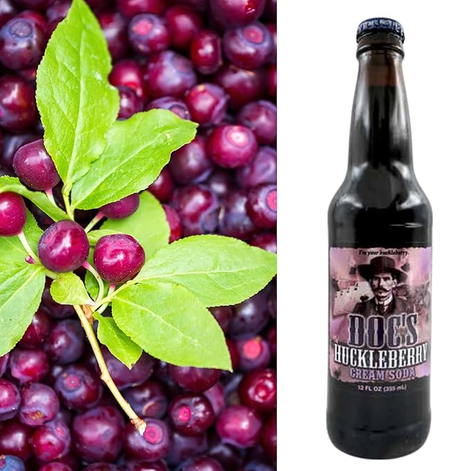 Doc's Huckleberry Cream Soda | Delicious Cream Soda with Real Cane Sugar | 12 oz Glass Bottles with Crazy Soda Pop Bottle Opener (12 Pack)
